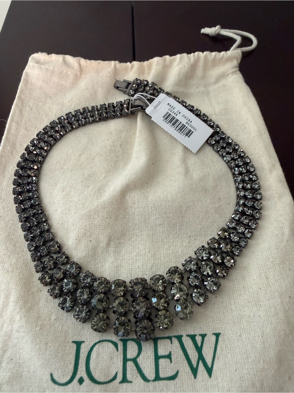 NWT J.Crew Dark Gray Crystal necklace - Picture 2 of 4